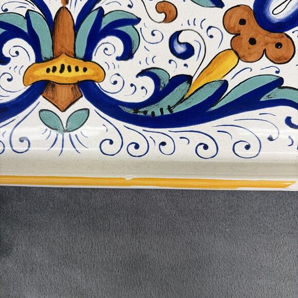 Nova Deruta Hand Painted Ceramic Serving Tray Italian Pottery 11"x5 1/2'' - Picture 3 of 8